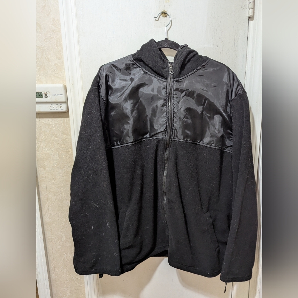 GP Men's Large Black Fleece Full-zip Hooded Jacket With Nylon Upper Panel